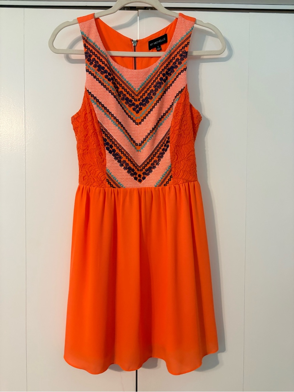 My Michelle Orange Embellished Chevron Fit-and-Flare Women’s Dress